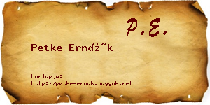 Petke Ernák névjegykártya